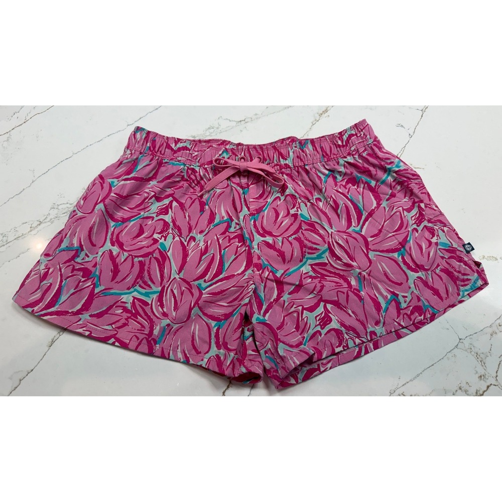 Lauren James Pink Floral Abstract Drawstring Shorts Womens Med‎ Preppy Summer